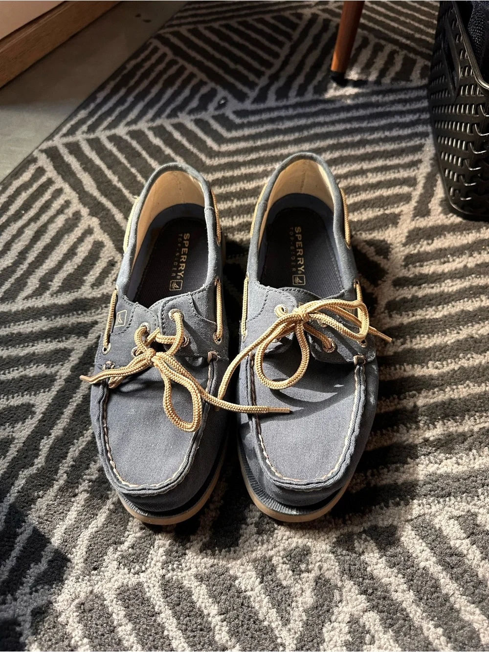 Sperry Gray Canvas Boat Shoes with Tan Laces